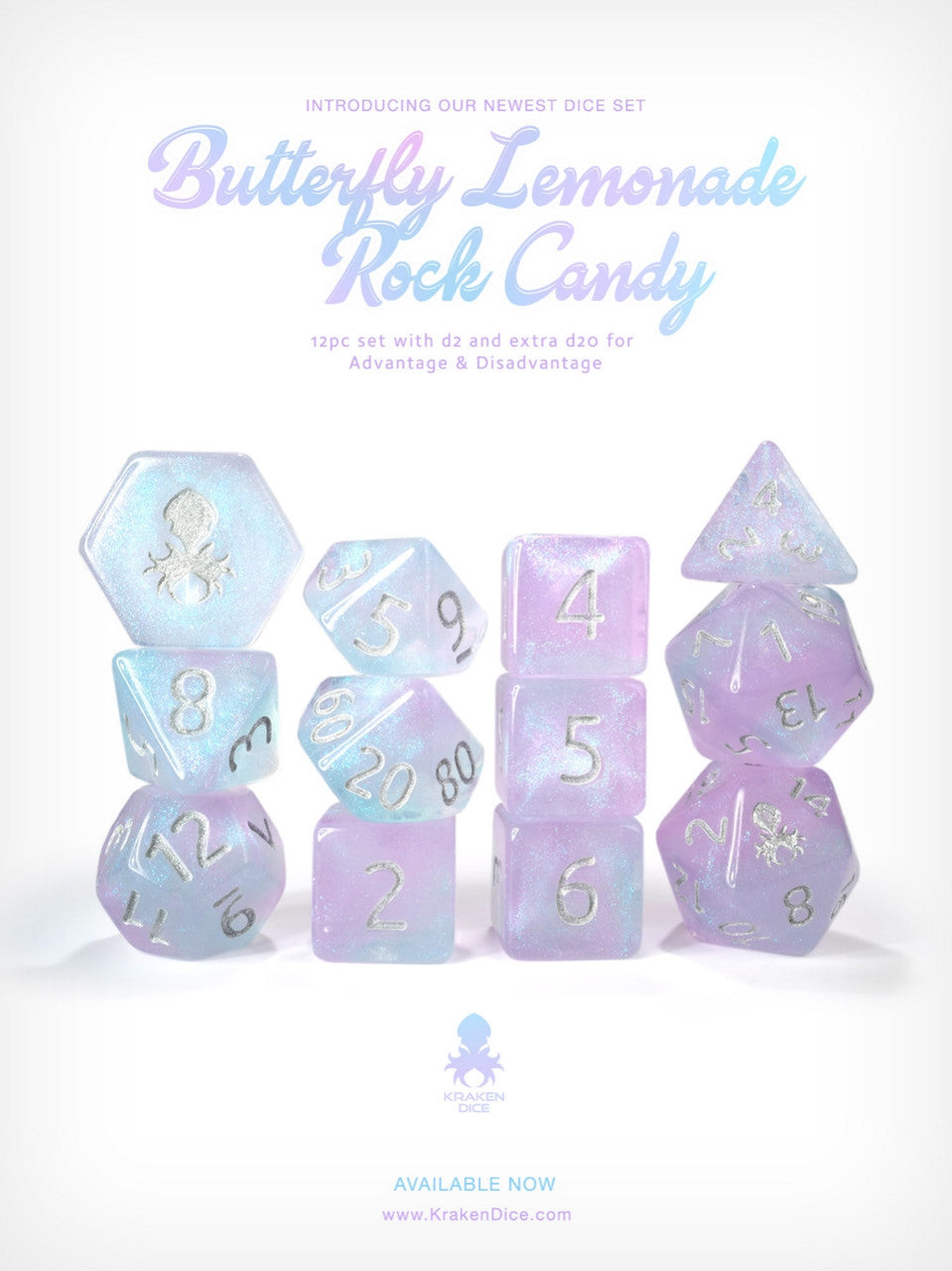 Kraken's Butterfly Lemonade Rock Candy 12pc Polyhedral Dice Set